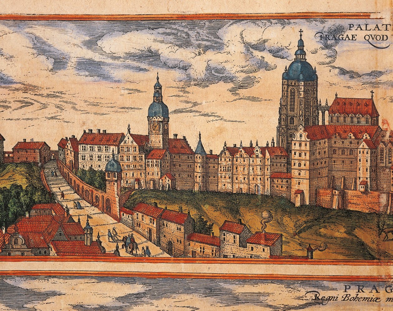Česká republika, Praha, Pohled na citadelu, barevná rytina z Civitates Orbis Terrarum od Georga Brauna (1541-1622) a Franze Hogenberga (1535-1590) od Georg Braun and Hogenberg Franz
