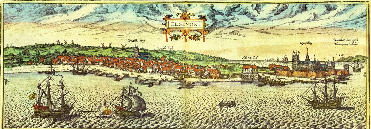 Elsinore, Dánsko od Georg and Hogenberg Franz (1535 90) Braun