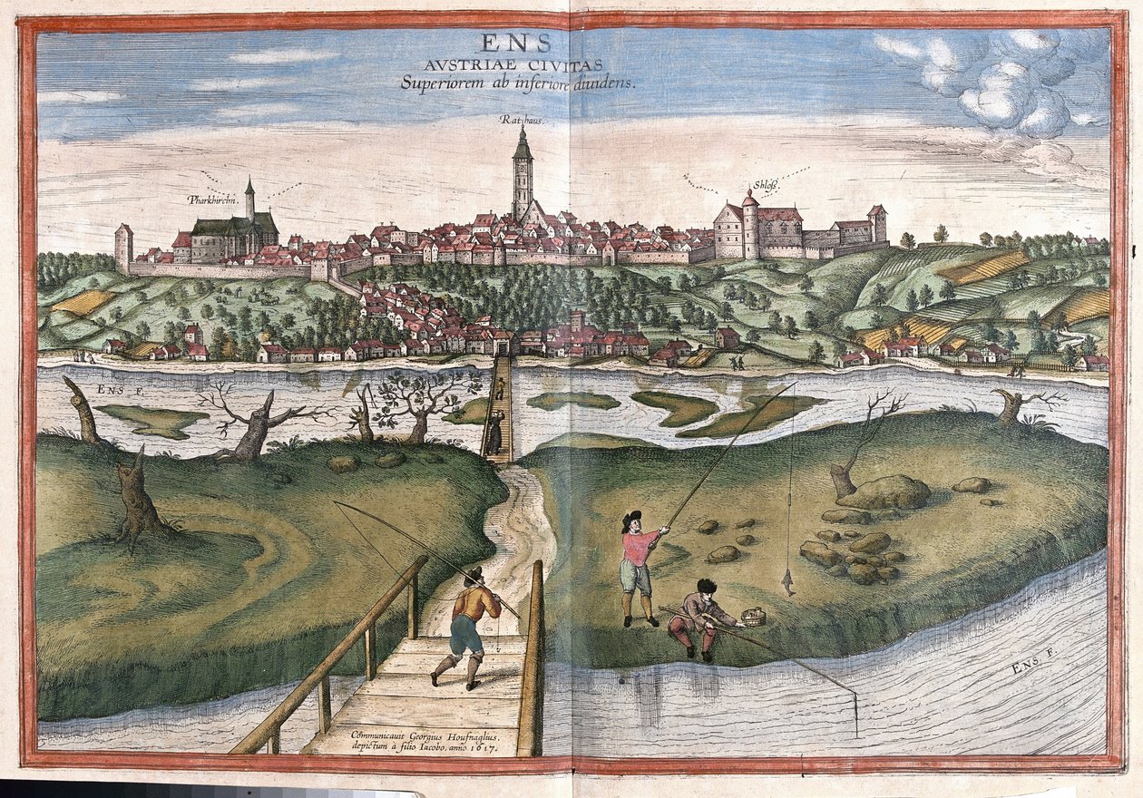 Enns, Rakousko (rytina od Georg Braun and Hogenberg Franz