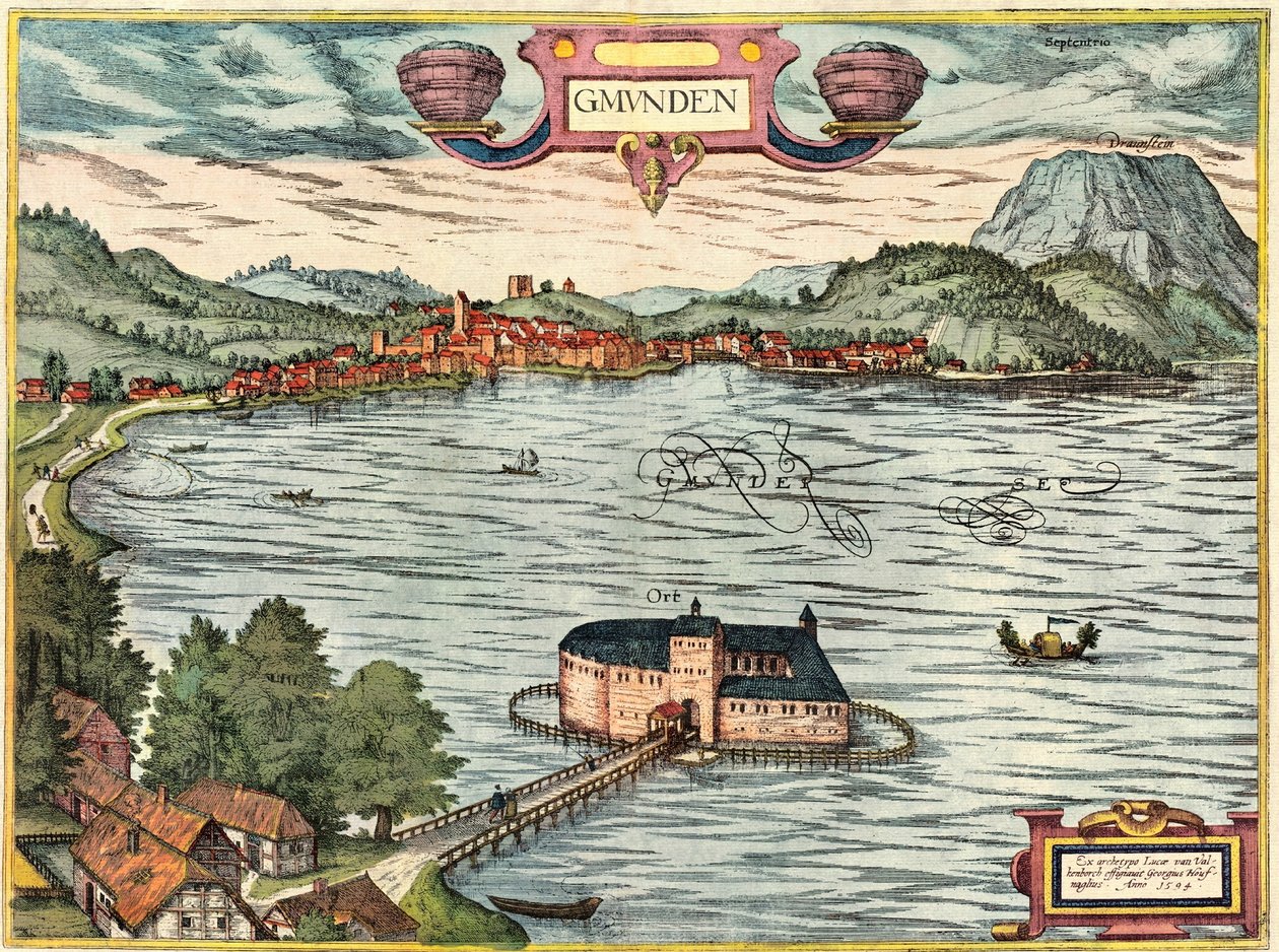 Gmunden, Rakousko od Georg and Hogenberg Franz (1535 90) Braun