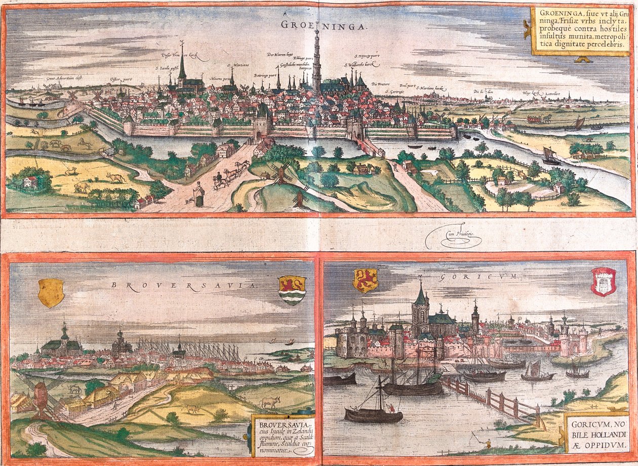 Groningen, Brouwershaven, Gorinchem, Nizozemsko od Georg and Hogenberg Franz (1535 90) Braun