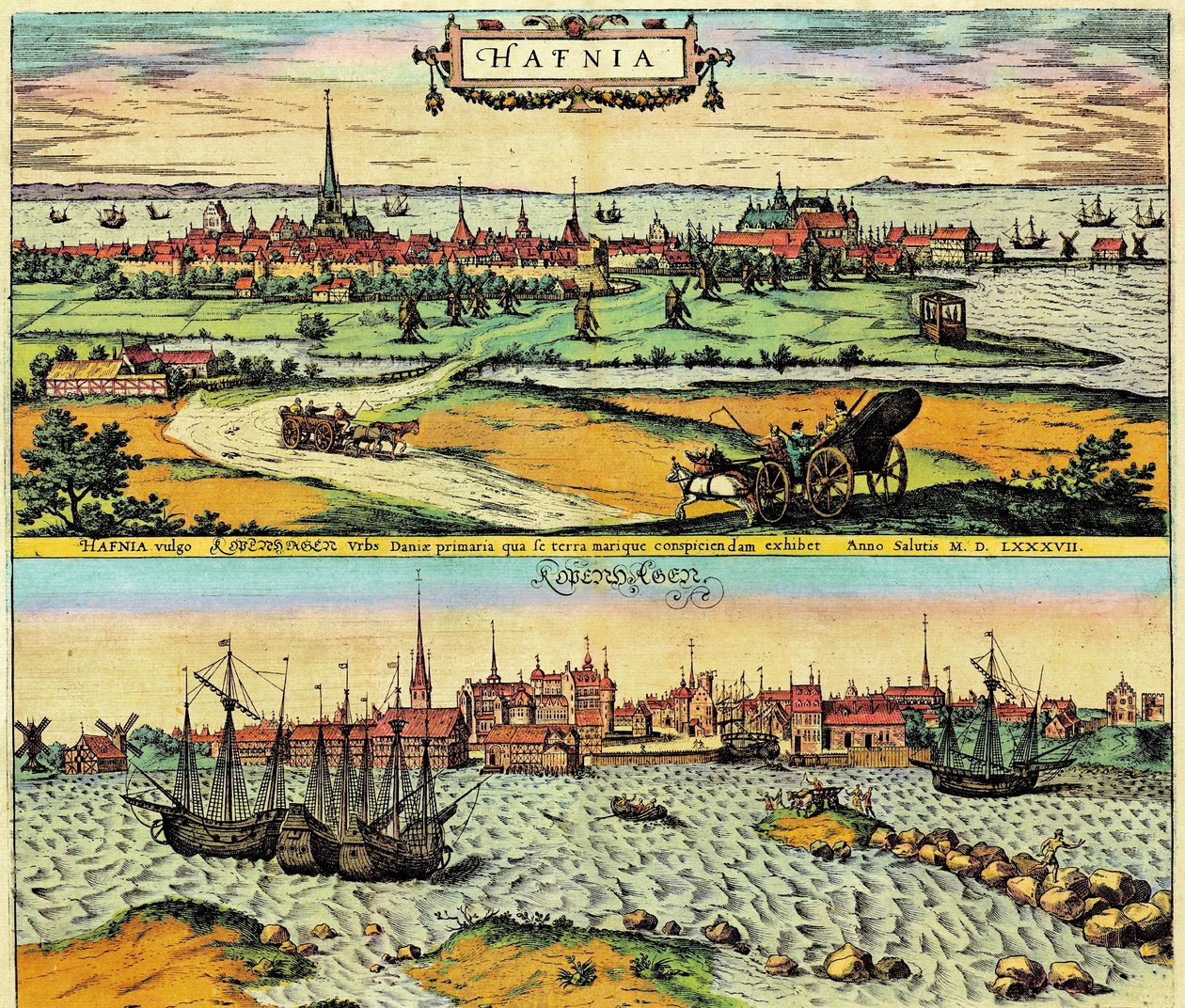 Hafnia / Kobenhavn, Dánsko od Georg Braun and Hogenberg Franz