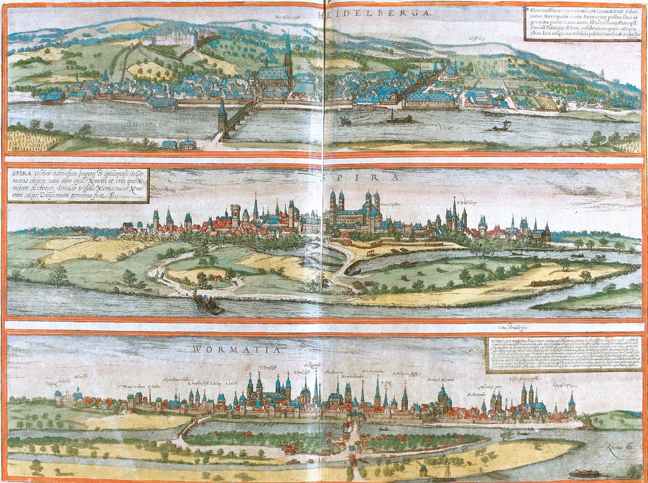 Heidelberg, Speyer, Worms, Německo od Georg and Hogenberg Franz (1535 90) Braun