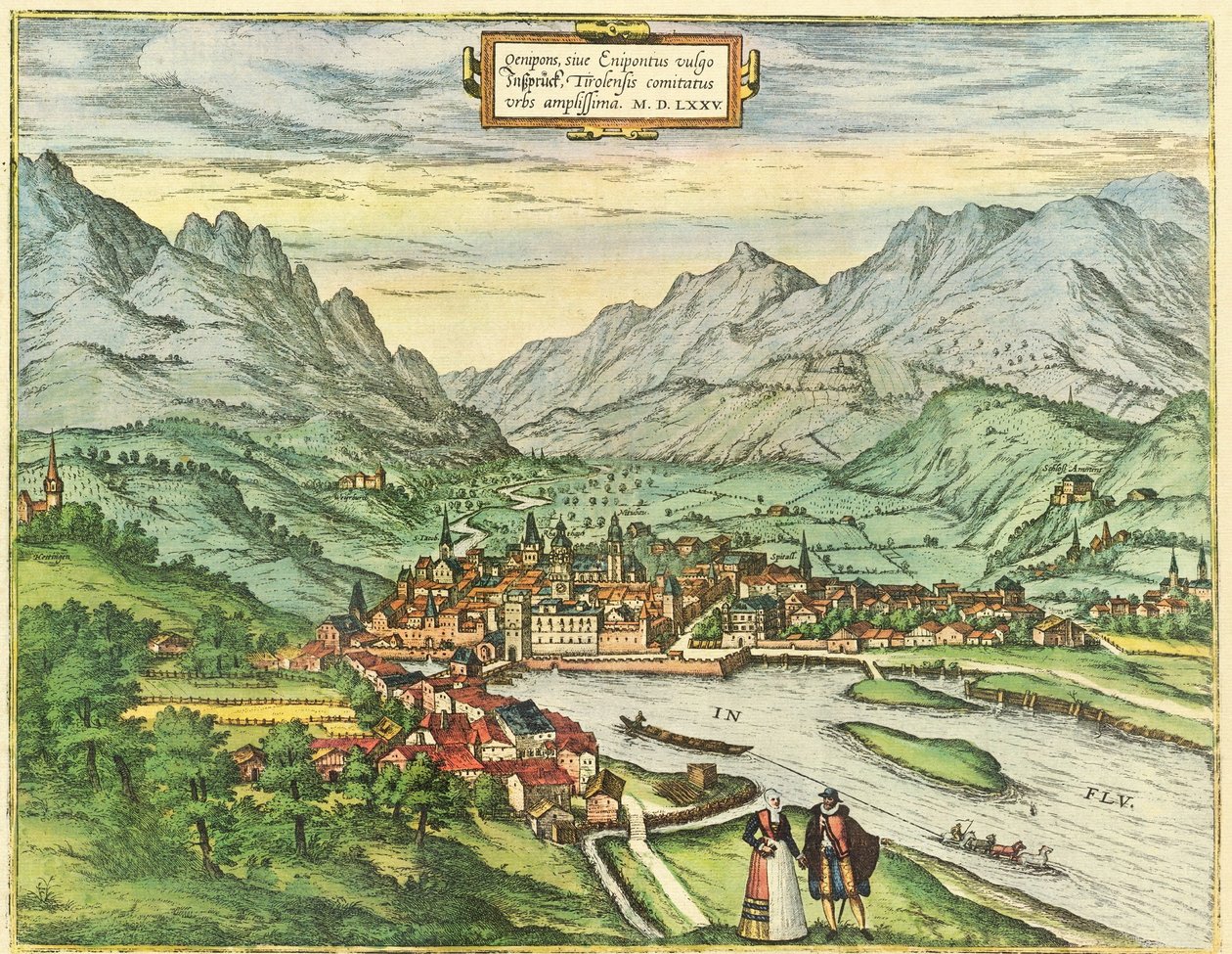 Innsbruck, Rakousko, Tyrolsko od Georg and Hogenberg Franz (1535 90) Braun