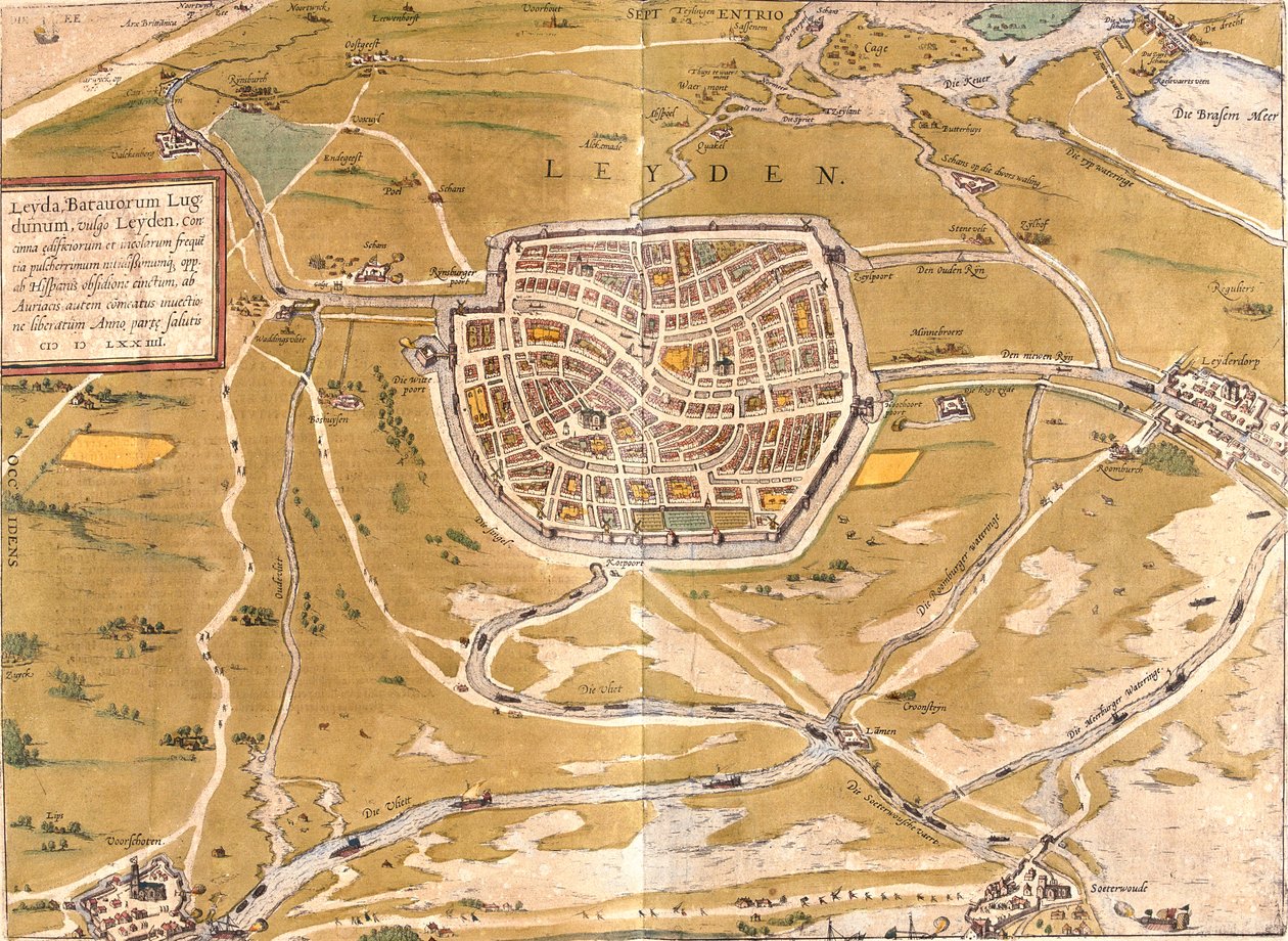 Leyden, Nizozemsko od Georg and Hogenberg Franz (1535 90) Braun