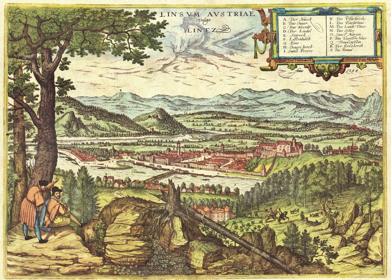 Linec, Rakousko od Georg and Hogenberg Franz (1535-90) Braun