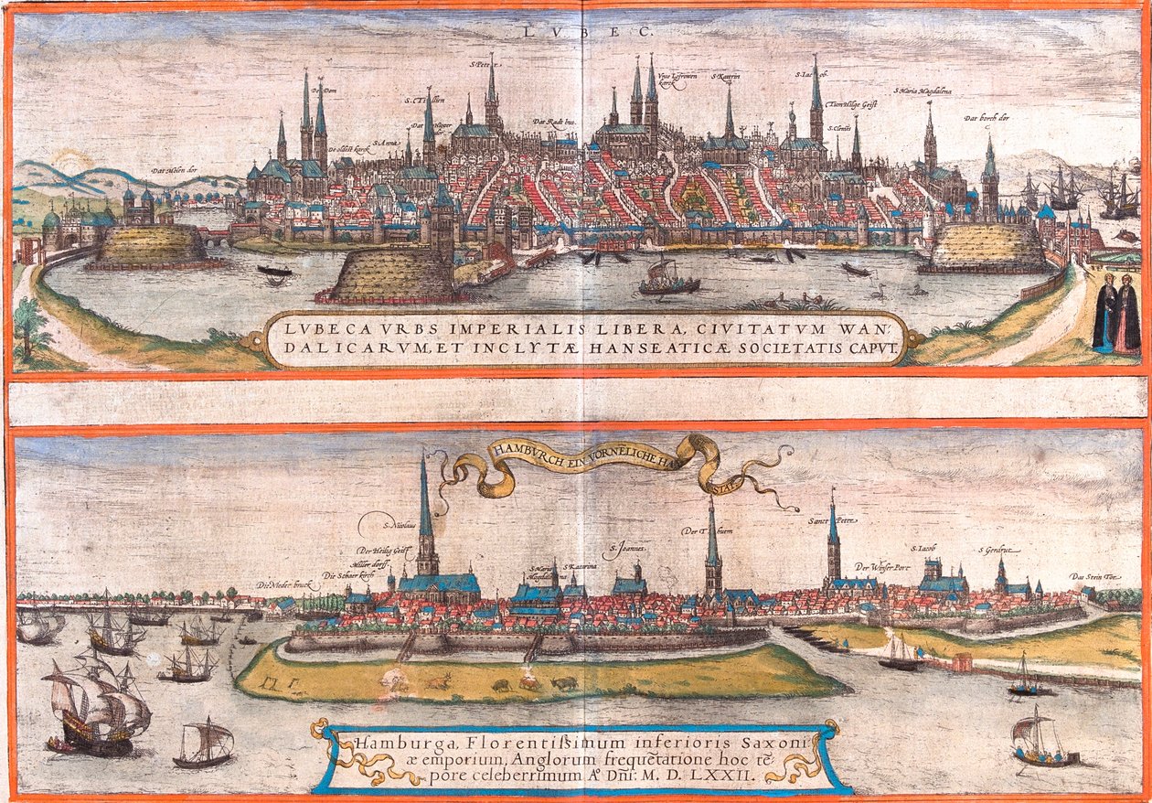 Lübeck, Hamburk, Německo od Georg and Hogenberg Franz (1535 90) Braun