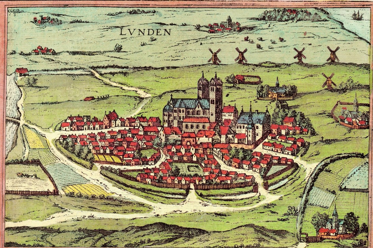 Lund, Švédsko od Georg and Hogenberg Franz (1535 90) Braun