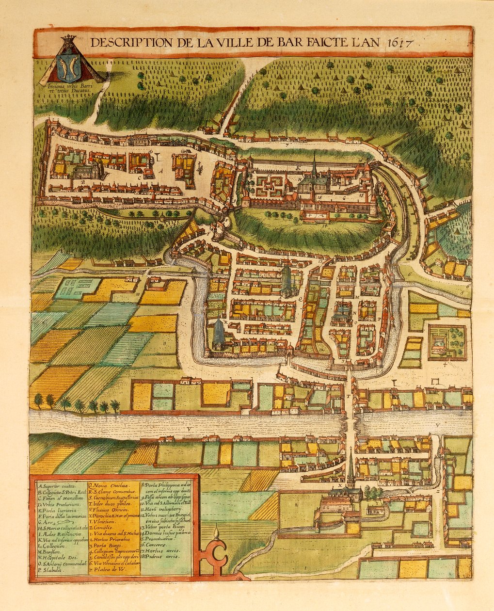 Mapa Bar-Le-Duc z druhé světové války od Georga Brauna od Georg Braun and Hogenberg Franz