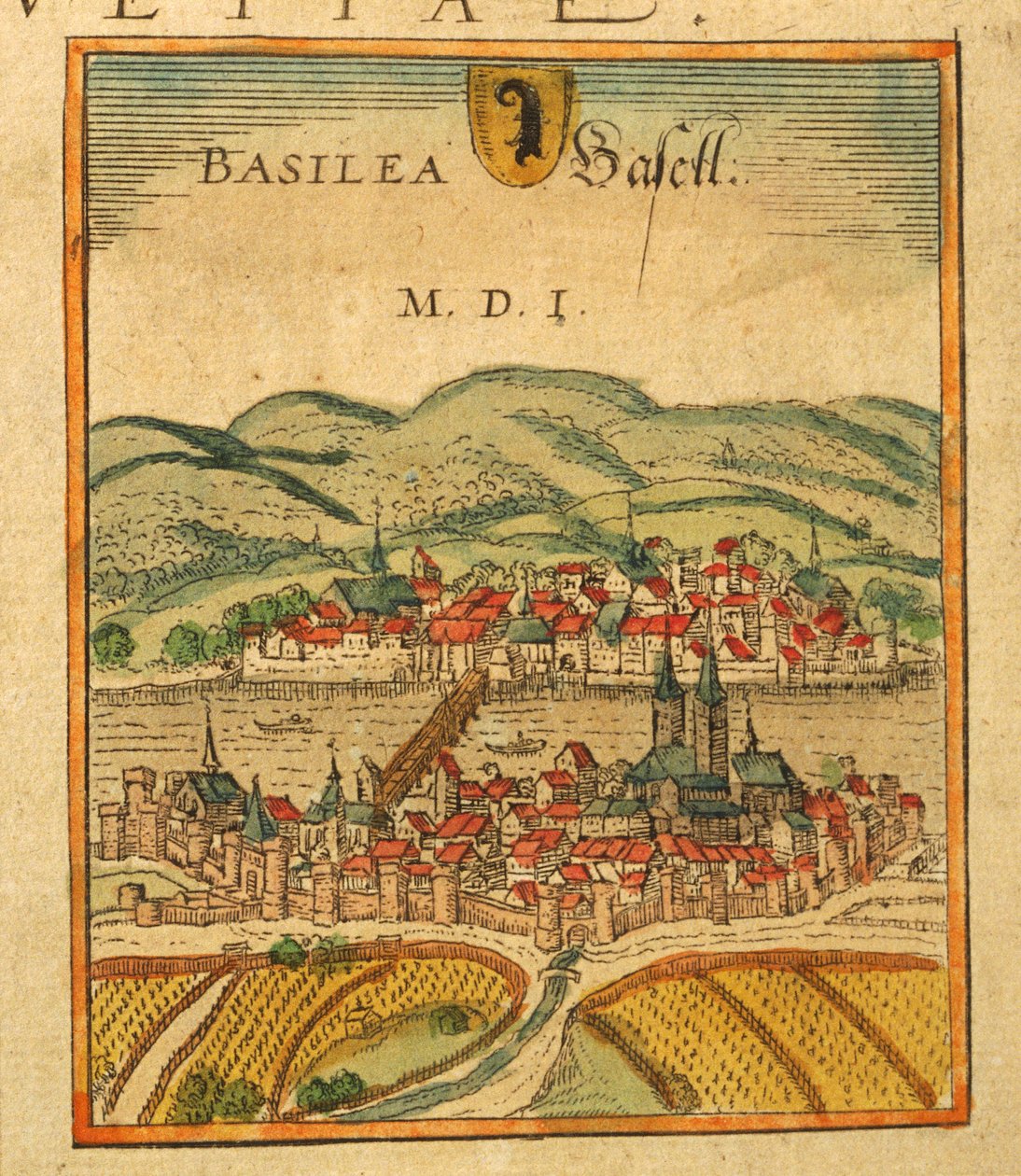 Mapa Basileje z Civitates Orbis Terrarum od Georga Brauna od Georg Braun and Hogenberg Franz