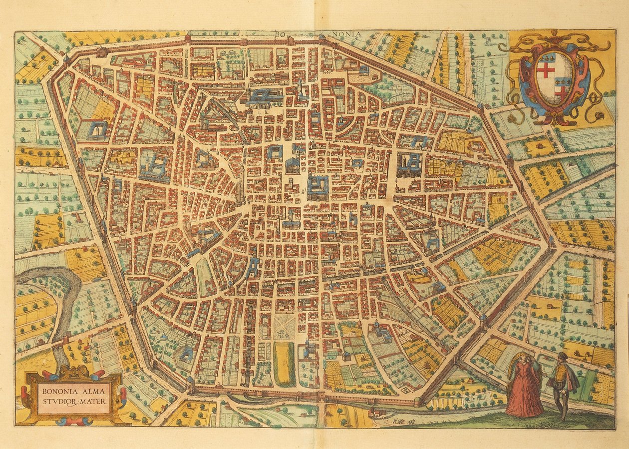 Mapa Bologne z Civitates Orbis Terrarum od Georga Brauna od Georg Braun and Hogenberg Franz