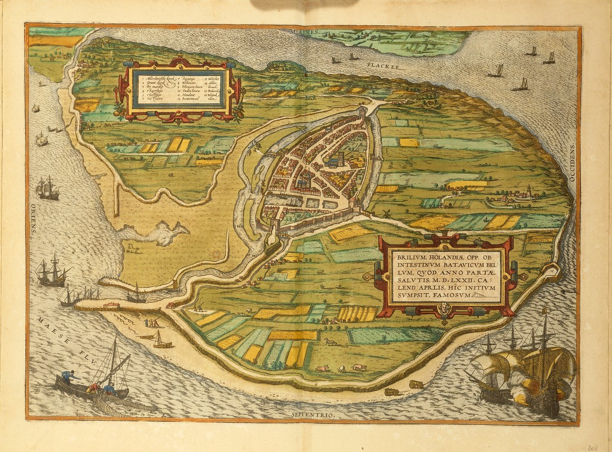 Mapa Brielle z mapy světa od Georga Brauna od Georg Braun and Hogenberg Franz