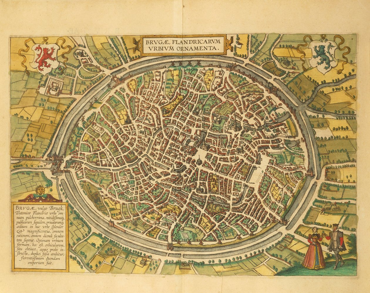 Mapa Brugg z druhé světové války od Georga Brauna od Georg Braun and Hogenberg Franz