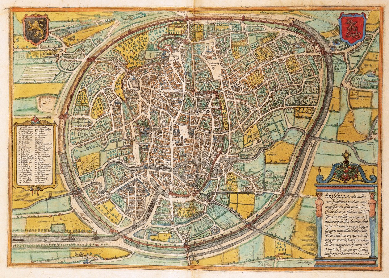 Mapa Bruselu ze Spojených států amerických od Georga Brauna od Georg Braun and Hogenberg Franz