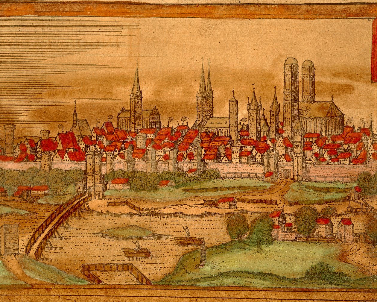 Mapa města Mnichova z Civitates Orbis Terrarum od Georga Brauna od Georg Braun and Hogenberg Franz