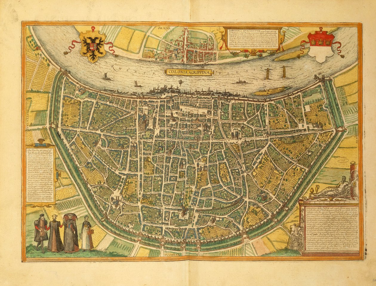 Mapa Kolína z druhé světové války od Georga Brauna od Georg Braun and Hogenberg Franz