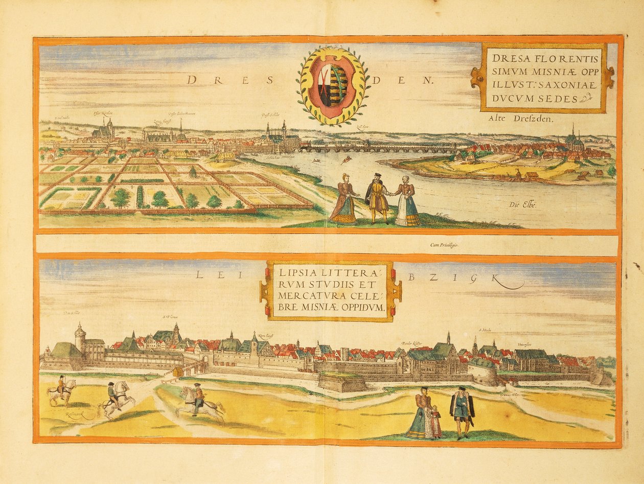 Mapa Drážďan a Lipska z Civitates Orbis Terrarum od Georga Brauna od Georg Braun and Hogenberg Franz