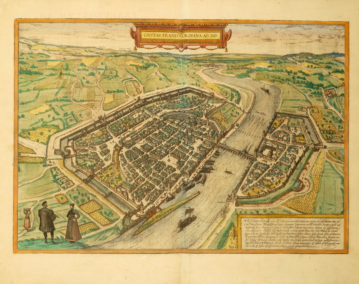 Mapa Frankfurtu z mapy světa od Georga Brauna od Georg Braun and Hogenberg Franz