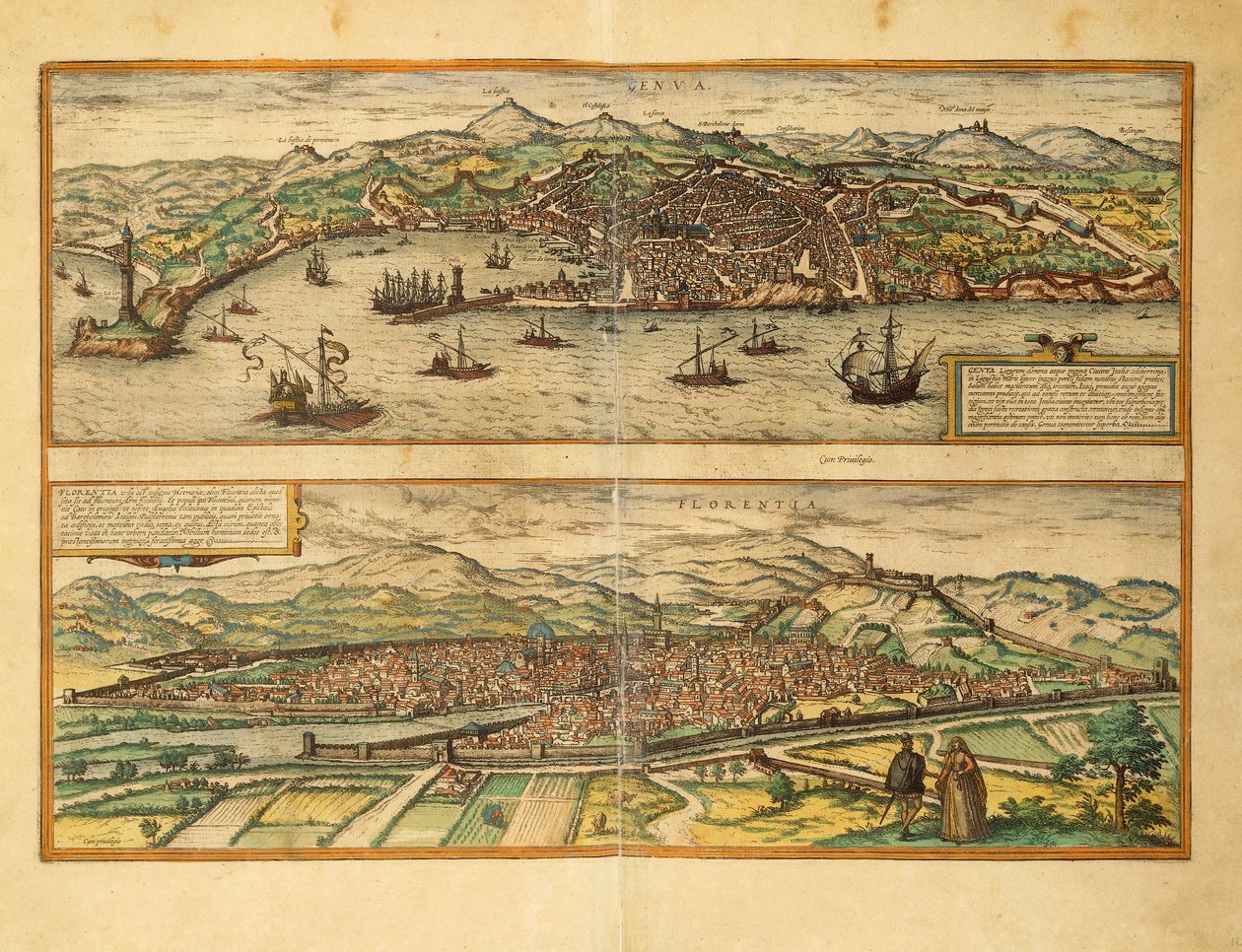 Mapa Janova a Florencie ze Spojených států amerických od Georga Brauna od Georg Braun and Hogenberg Franz