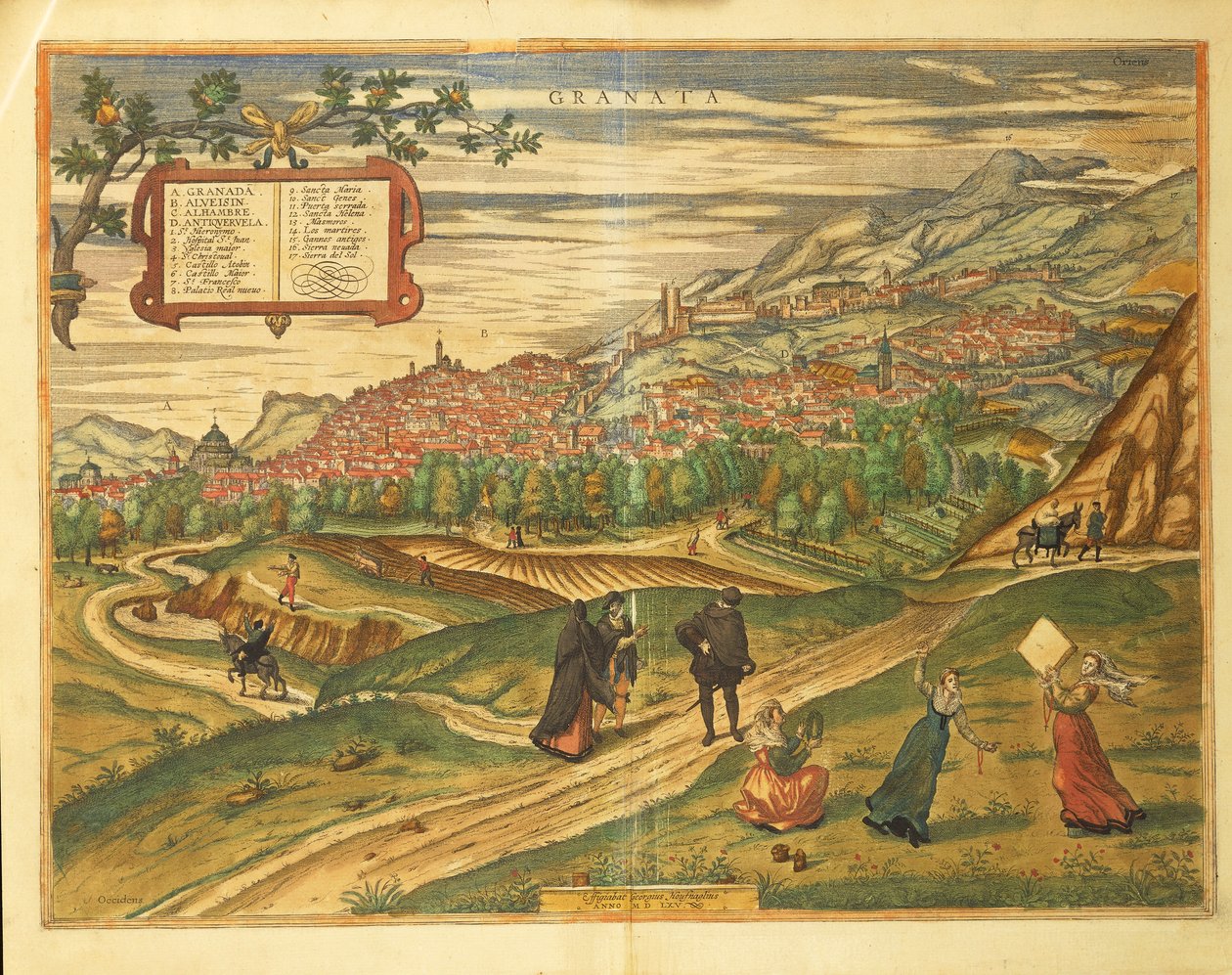 Mapa Granady z mapy světa od Georga Brauna od Georg Braun and Hogenberg Franz