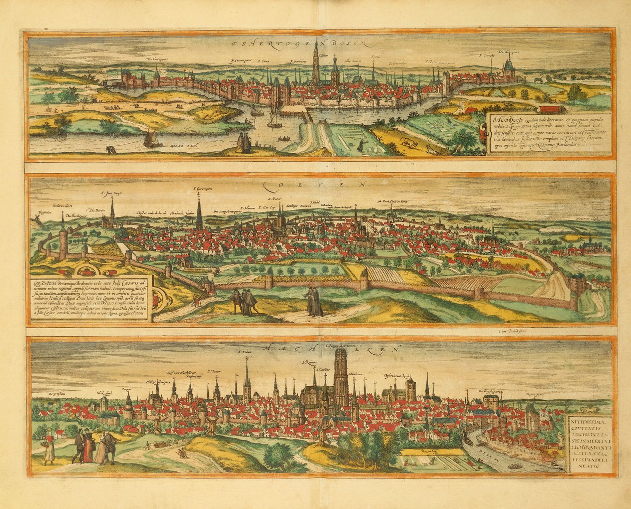 Mapa Hertogenbosch, Leuven a Mechelen z Civitates Orbis Terrarum od Georga Brauna od Georg Braun and Hogenberg Franz