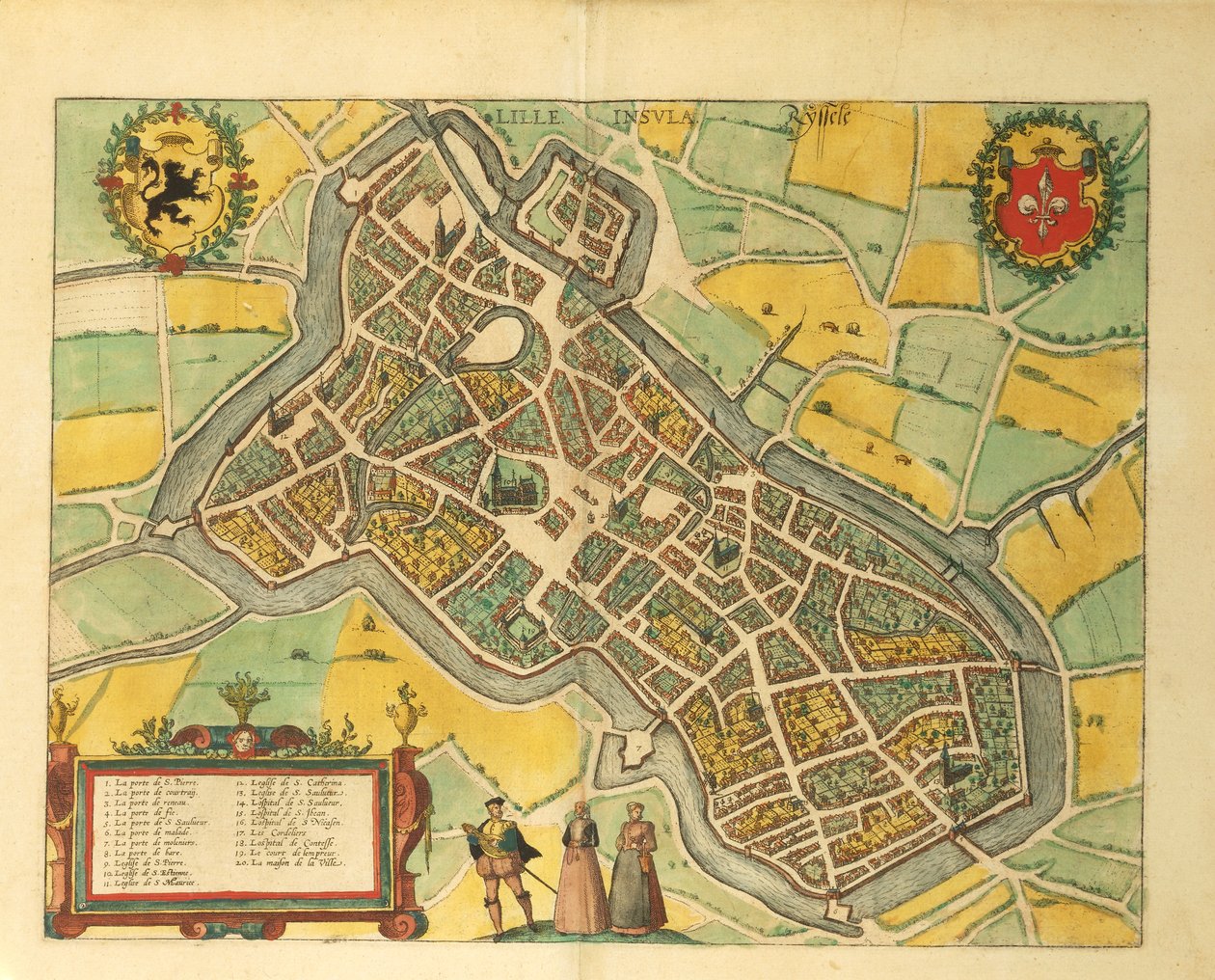 Mapa Lille z druhé světové války od Georga Brauna od Georg Braun and Hogenberg Franz