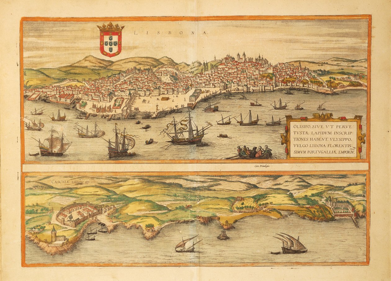 Mapa Lisabonu a Cascais ze Spojených států amerických od Georga Brauna od Georg Braun and Hogenberg Franz