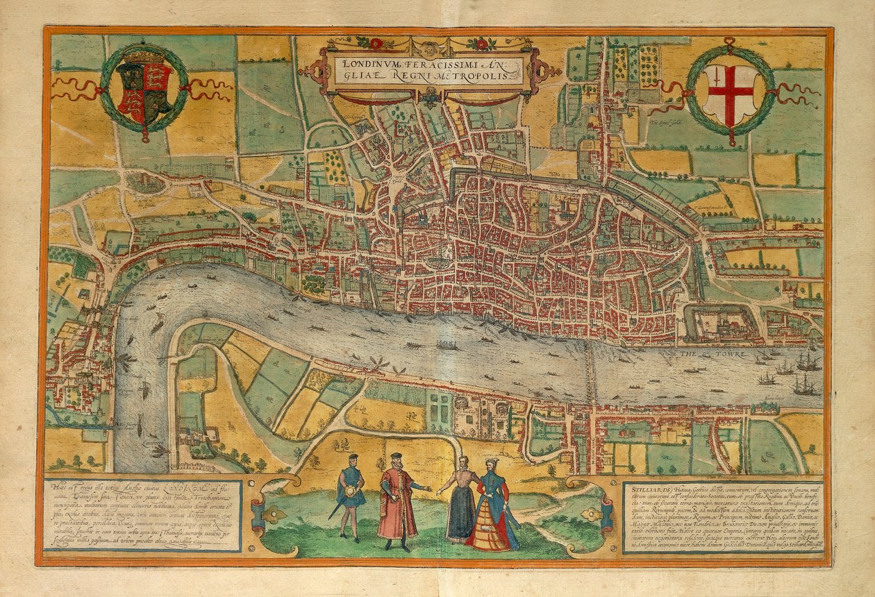 Mapa Londýna z Civitates Orbis Terrarum od Georga Brauna od Georg Braun and Hogenberg Franz