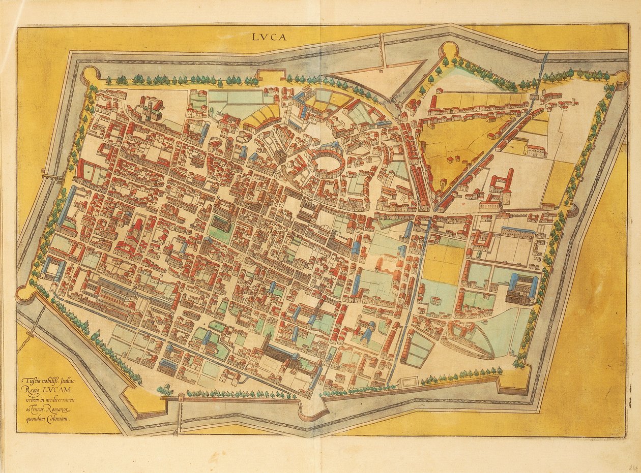 Mapa Luccy z Civitates Orbis Terrarum od Georga Brauna od Georg Braun and Hogenberg Franz