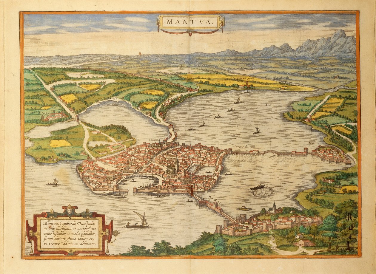 Mapa Mantovy z mapy světa od Georga Brauna od Georg Braun and Hogenberg Franz