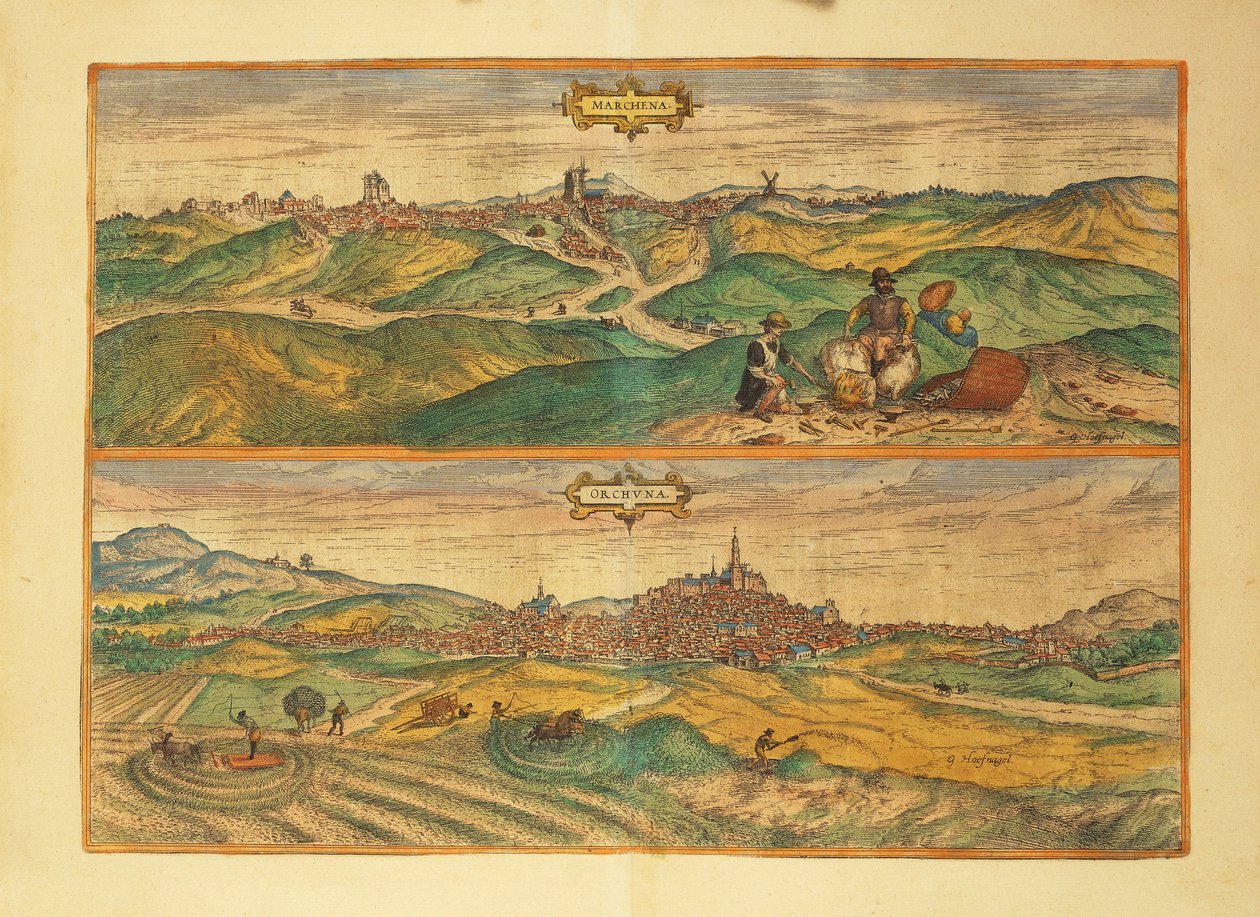 Mapa Marcheny a Osuny z Cities of the World od Georga Brauna od Georg Braun and Hogenberg Franz