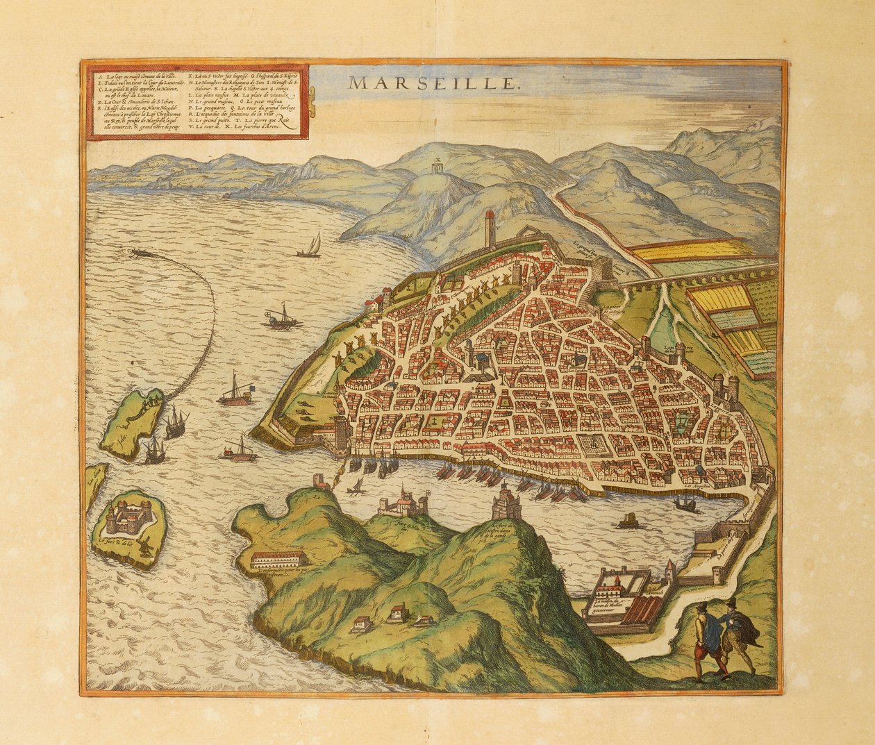 Mapa Marseille z mapy světa od Georga Brauna od Georg Braun and Hogenberg Franz
