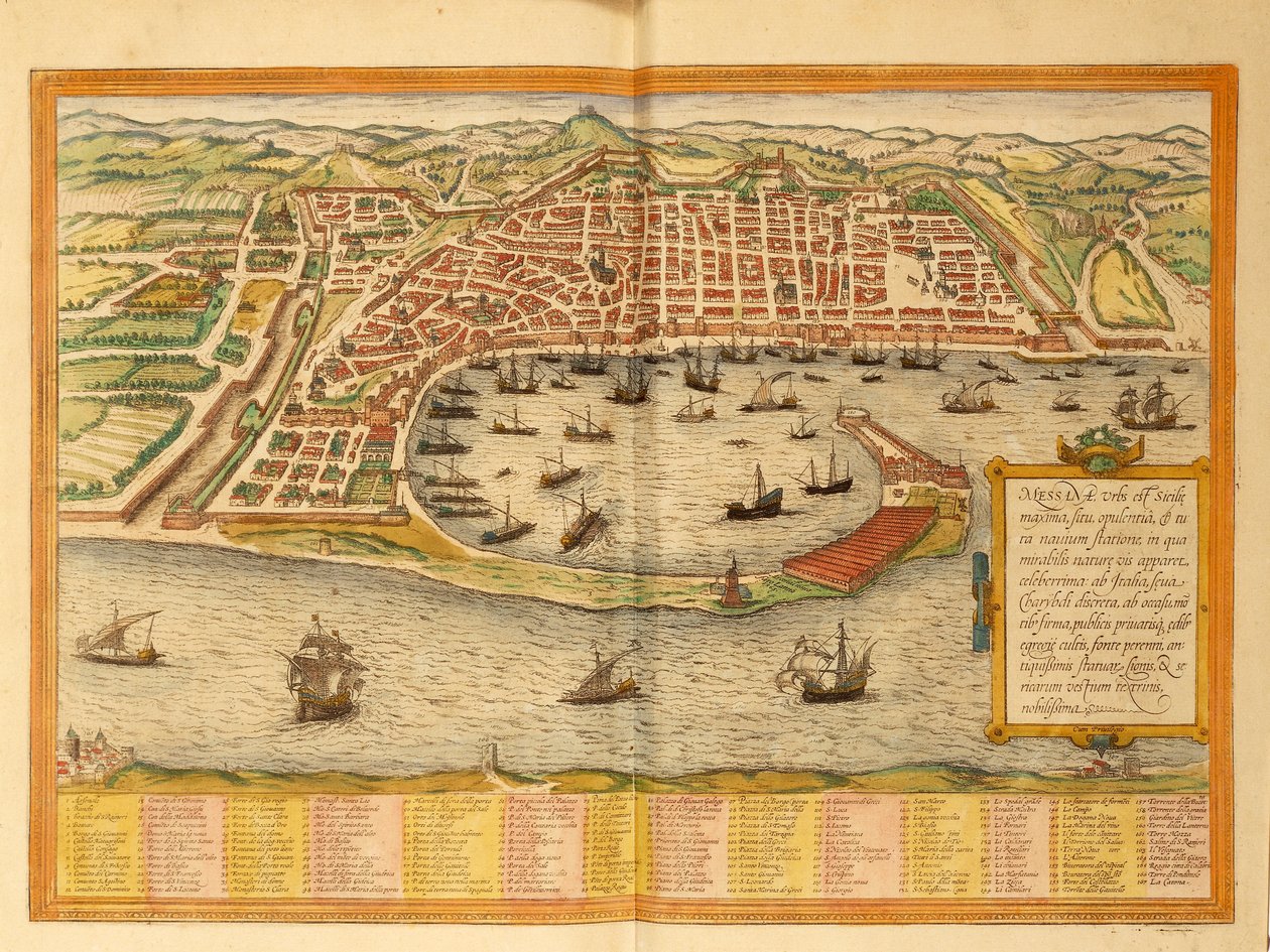 Mapa Messiny z mapy světa od Georga Brauna od Georg Braun and Hogenberg Franz
