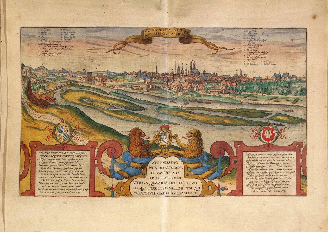 Mapa Mnichova, Německo, ze Spojených států amerických od Georga Brauna od Georg Braun and Hogenberg Franz