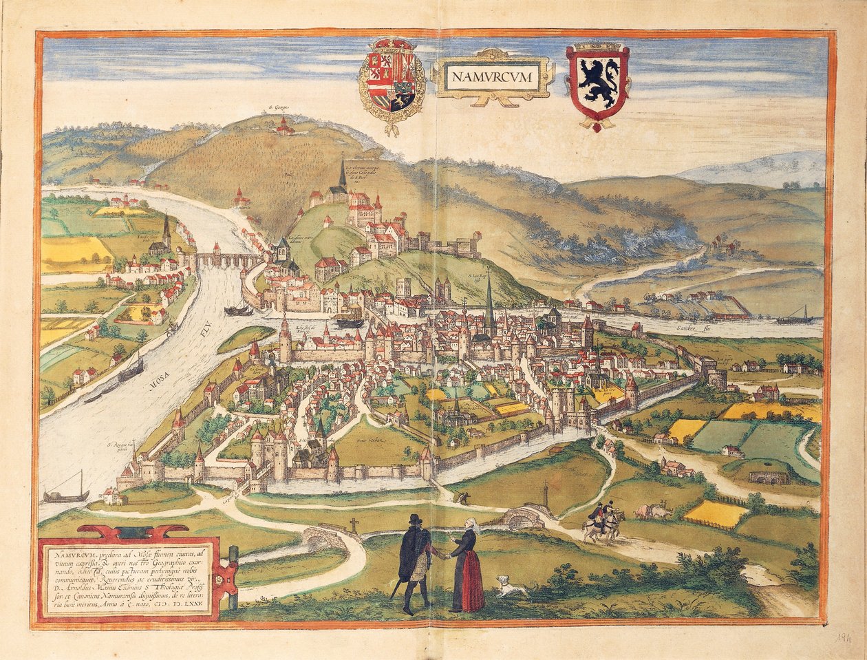 Mapa Namuru z druhé světové války od Georga Brauna od Georg Braun and Hogenberg Franz