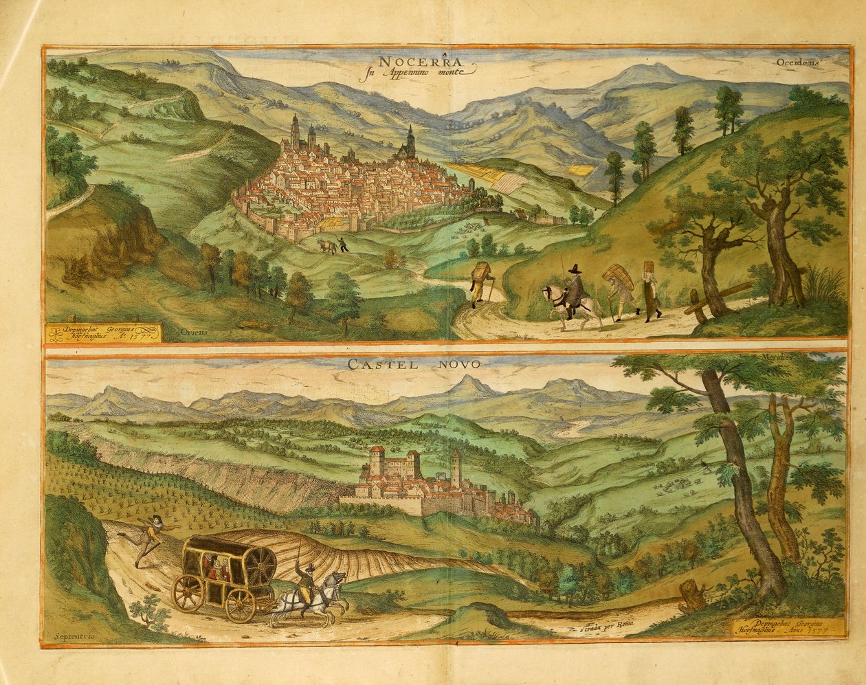 Mapa Nocera a Castelnuovo z Cities of the World od Georga Brauna od Georg Braun and Hogenberg Franz