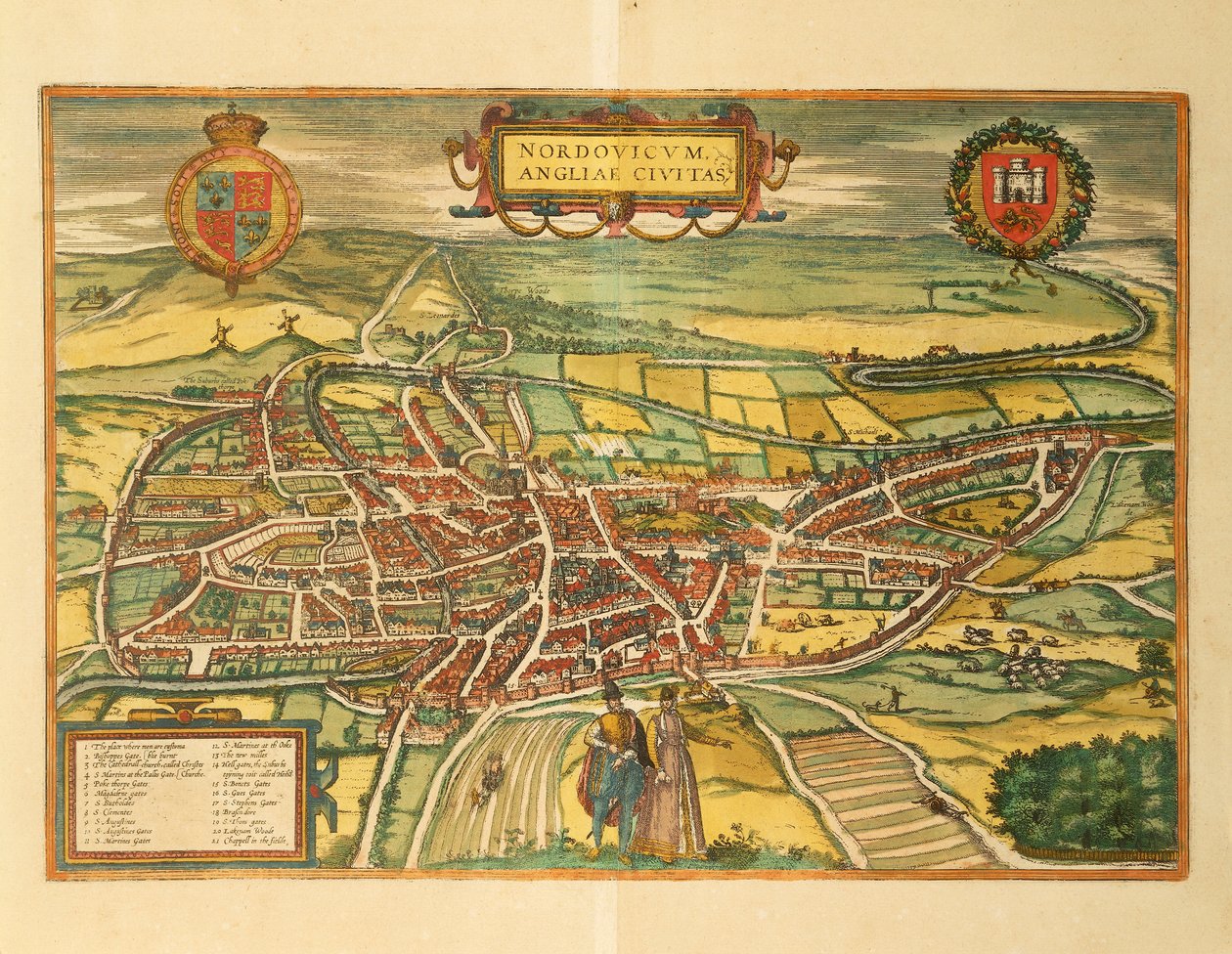 Mapa Norwiche z mapy světa od Georga Brauna od Georg Braun and Hogenberg Franz