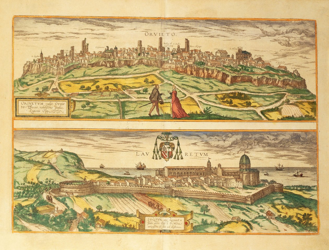 Mapa Orvieta a Loreta, regionu Umbrie a Marche z mapy světa od Georga Brauna od Georg Braun and Hogenberg Franz