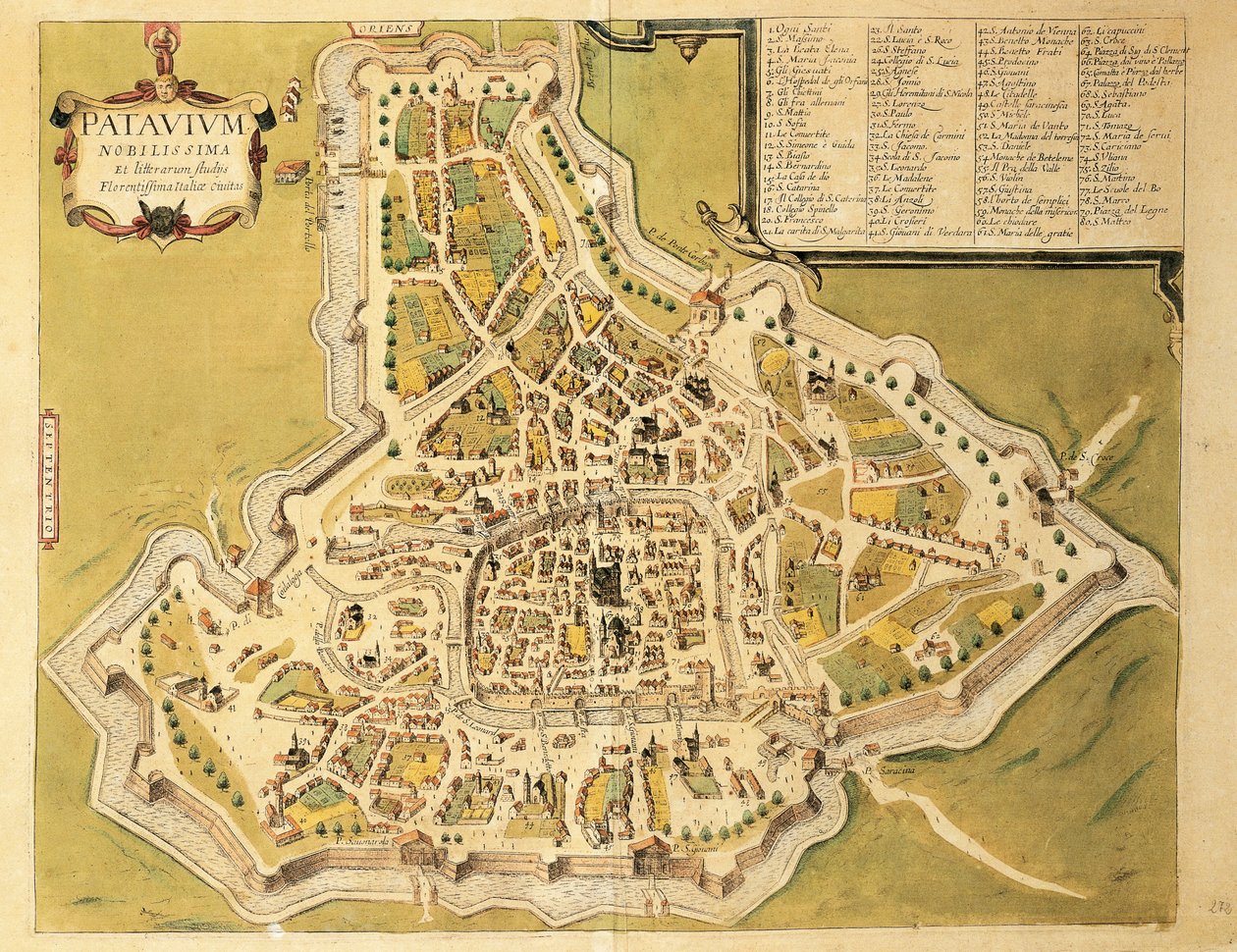 Mapa Padovy z měst světa od Georga Brauna od Georg Braun and Hogenberg Franz