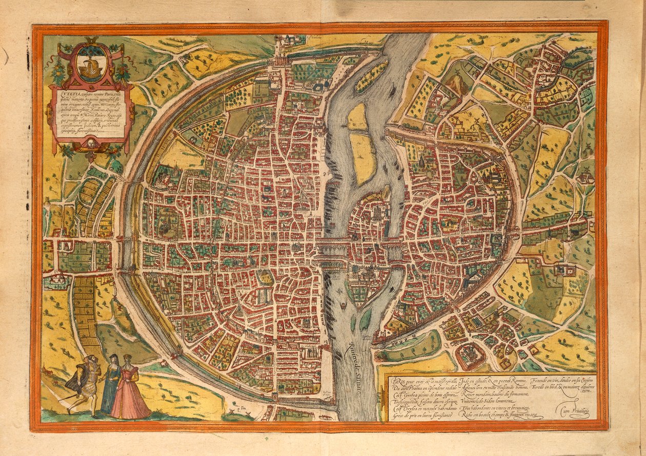 Mapa Paříže ze Spojených států amerických od Georga Brauna od Georg Braun and Hogenberg Franz
