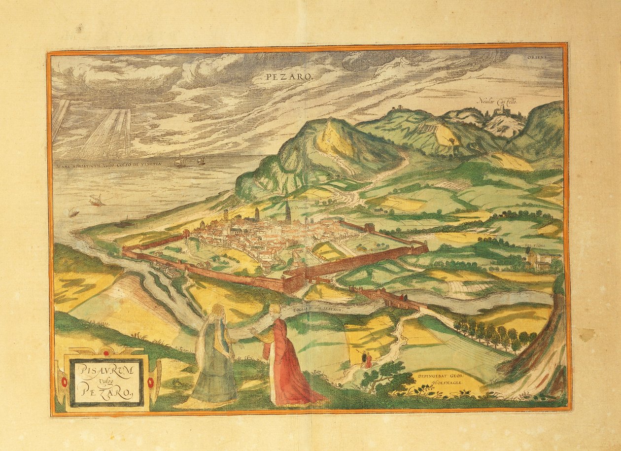 Mapa Pesara z druhé světové války od Georga Brauna od Georg Braun and Hogenberg Franz