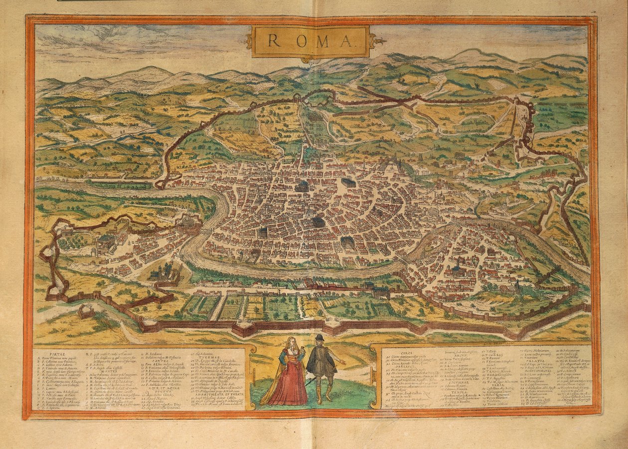 Mapa Říma z druhé světové války od Georga Brauna od Georg Braun and Hogenberg Franz