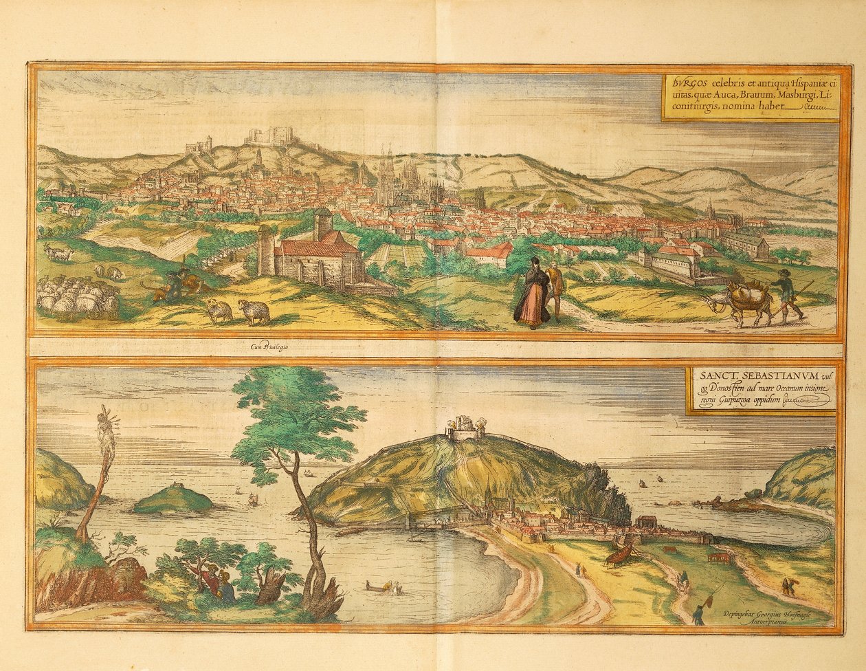Mapa San Sebastian a Burgos z druhé světové války od Georga Brauna od Georg Braun and Hogenberg Franz