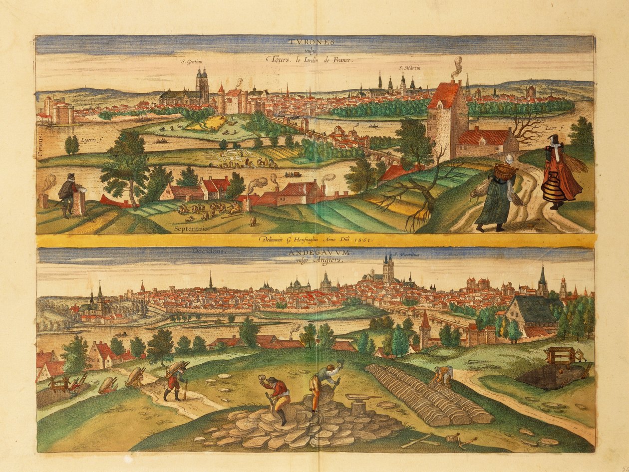 Mapa Tours a Angers z mapy světa od Georga Brauna od Georg Braun and Hogenberg Franz