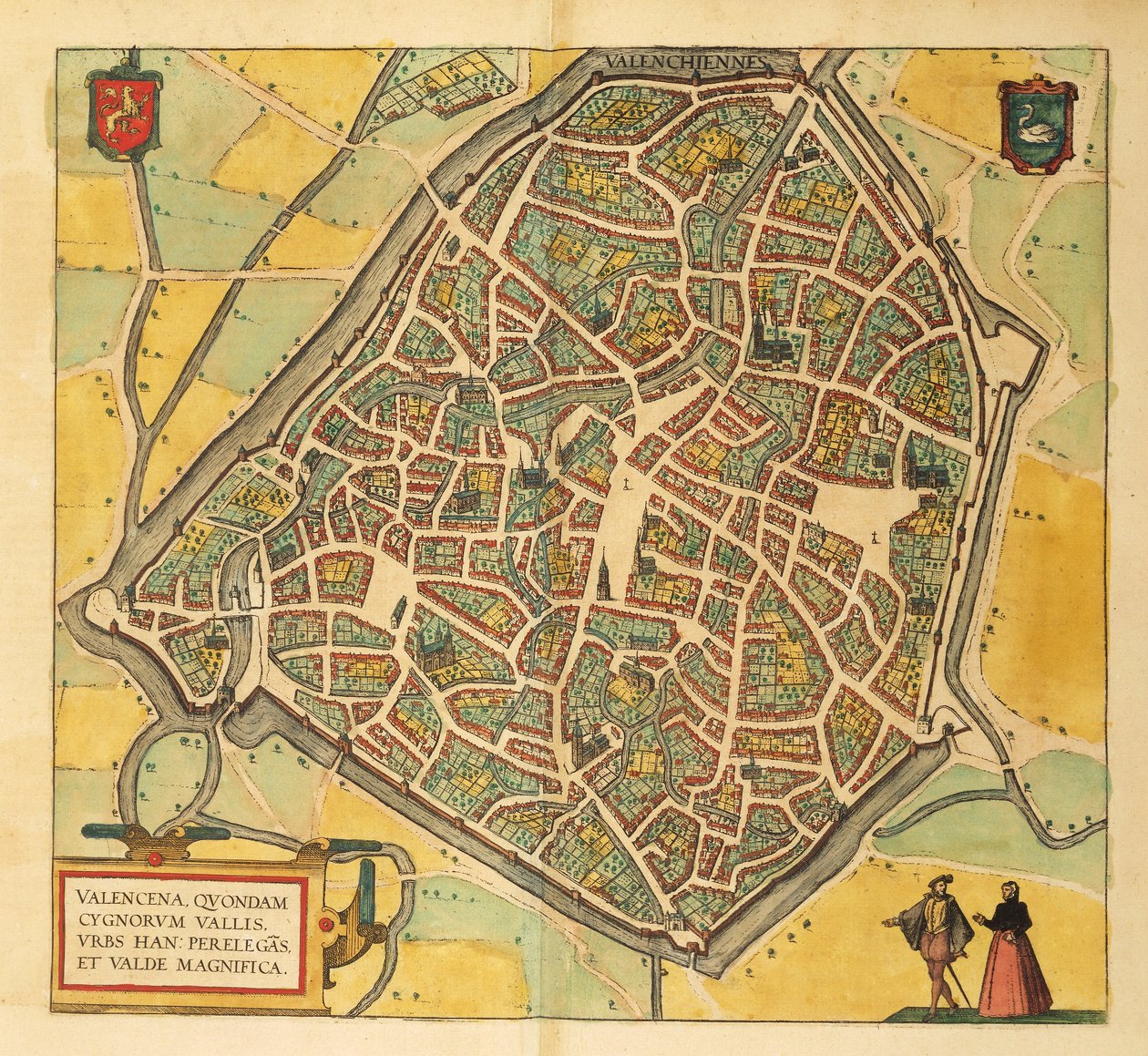 Mapa Valenciennes ze Spojených států amerických od Georga Brauna od Georg Braun and Hogenberg Franz