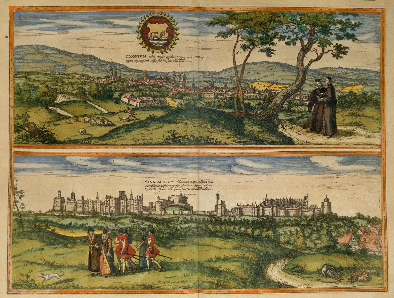 Mapa Windsoru a Oxfordu z mapy světa od Georga Brauna od Georg Braun and Hogenberg Franz