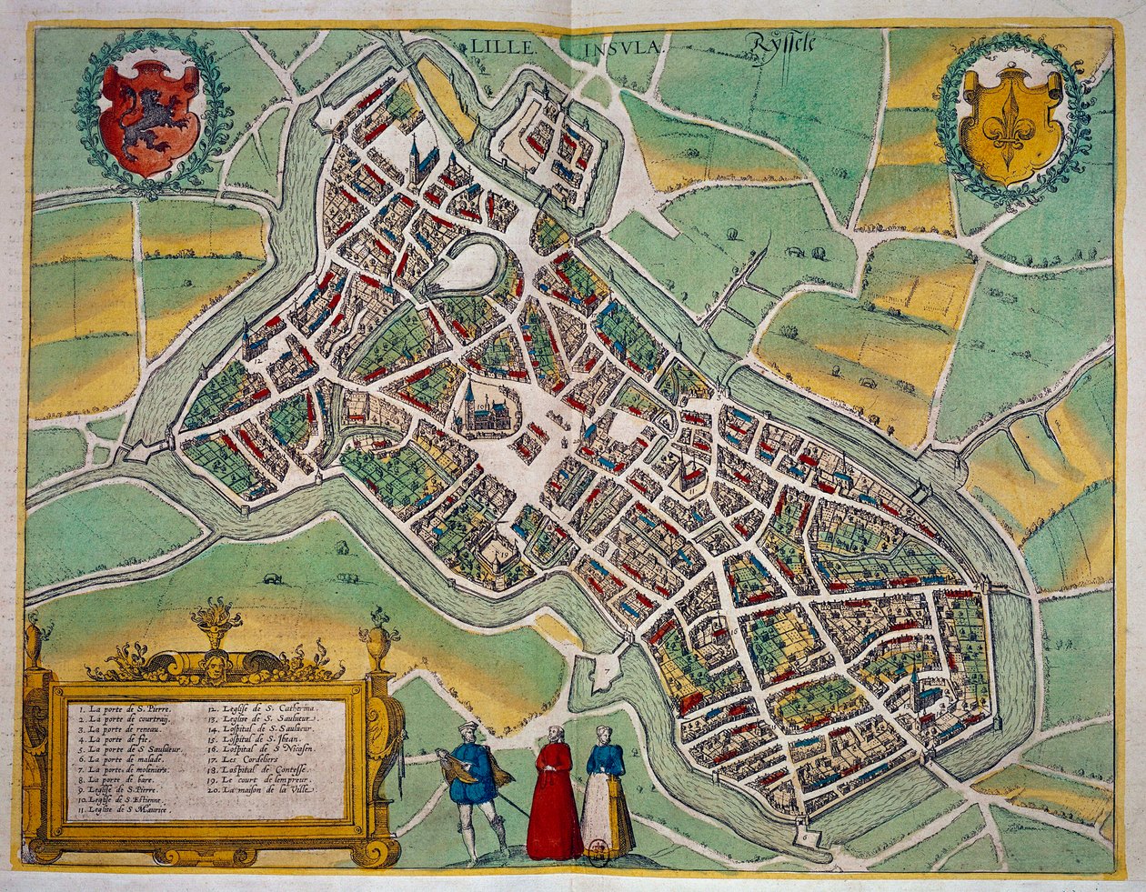 Mapa města Lille z knihy "Civitates Orbis Terrarum" Georga Brauna (1541-1622) a Franse Hogenberga (1535-1590) Kolem 1572-1617. paříž, B.N. od Georg Braun and Hogenberg Franz