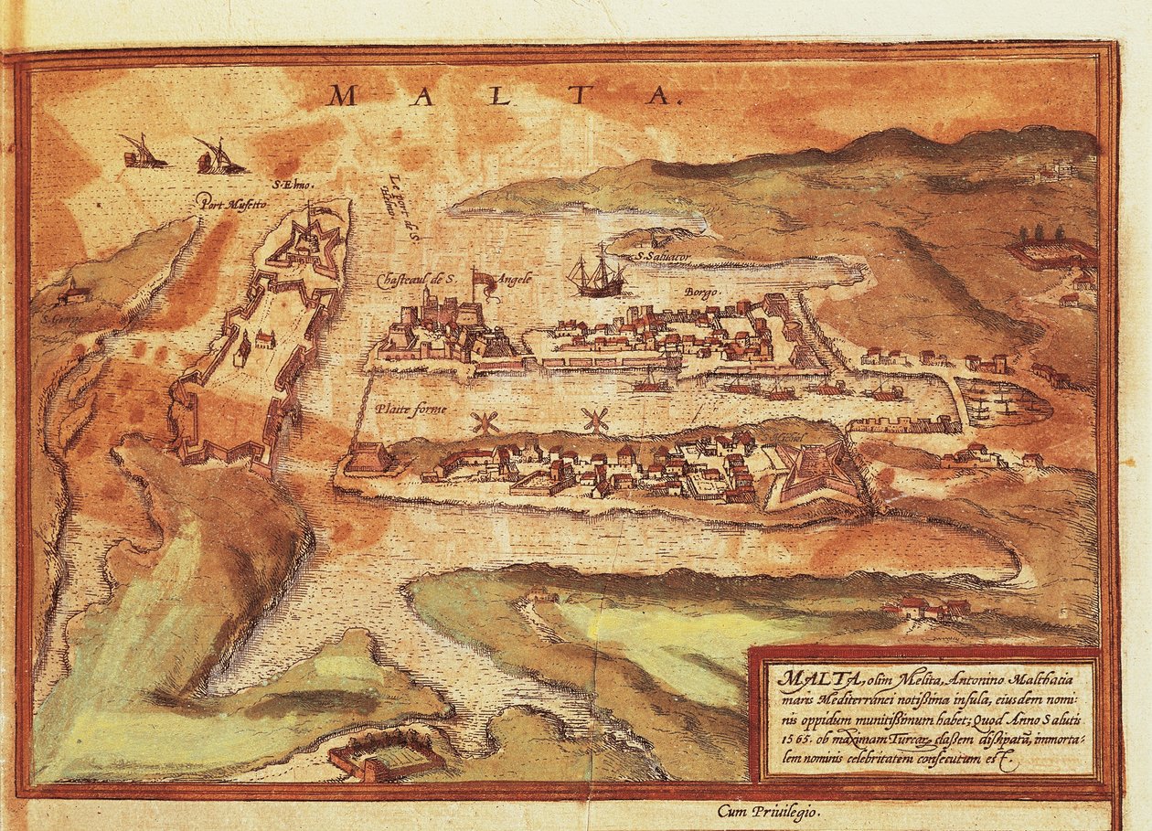 Mapa ostrova Malta od Georga Brauna od Georg Braun and Hogenberg Franz