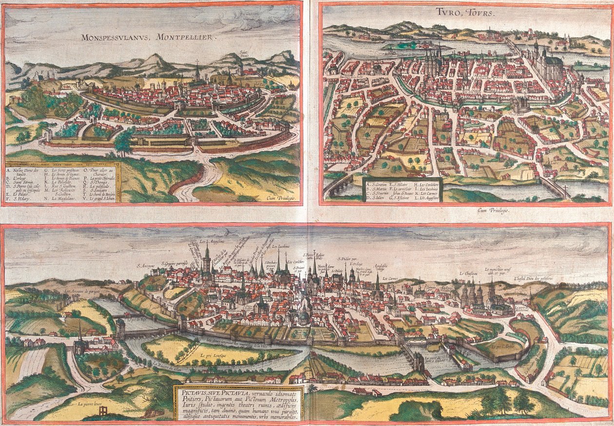 Montpellier, Tours, Poitiers, Francie od Georg and Hogenberg Franz (1535 90) Braun