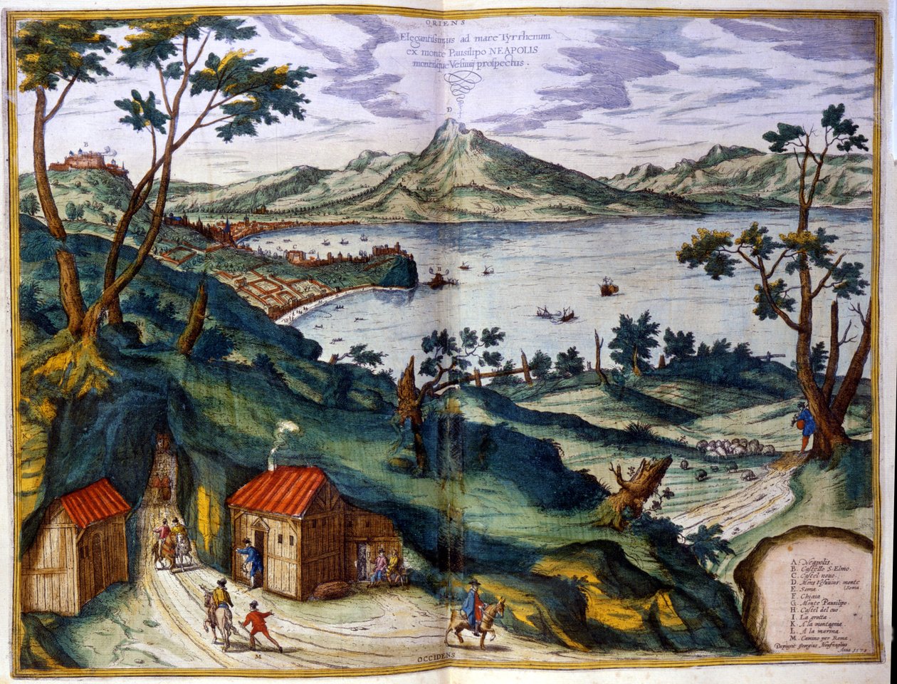Neapol, Posilipe a Vesuv. Braun & Hogenberg, Amsterdam 1600. od Georg Braun and Hogenberg Franz